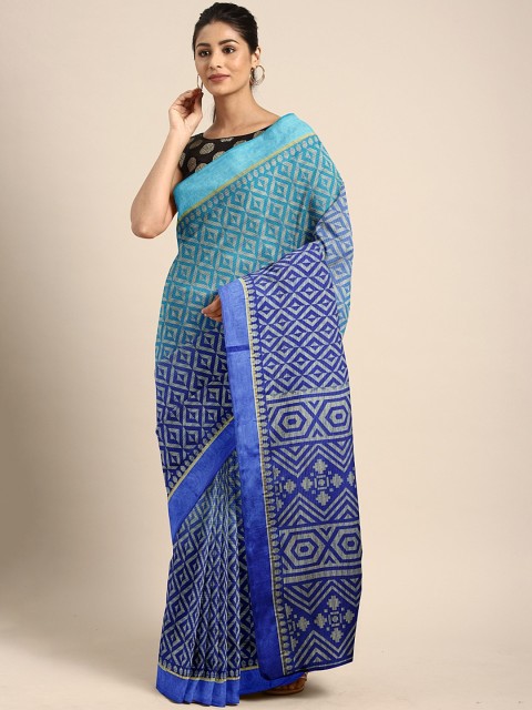 

KALINI Blue & Grey Cotton Blend Printed Saree