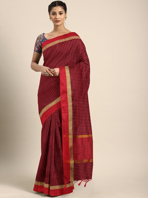 

KALINI Red & Black Poly Silk Checked Banarasi Saree