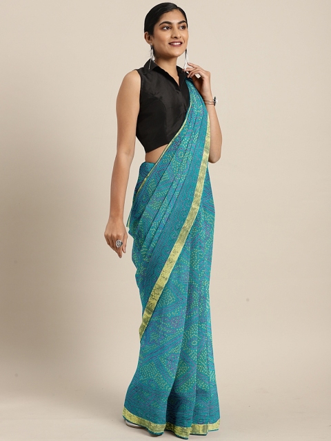 

KALINI Turquoise Blue Cotton Blend Dyed Bandhani Saree