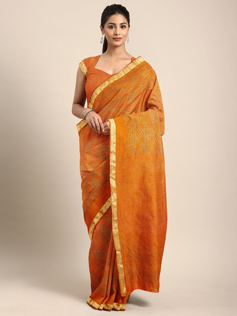 

KALINI Mustard Yellow Cotton Blend Dyed Bandhani Saree