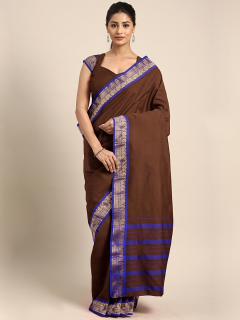 

KALINI Brown Pure Cotton Solid Venkatgiri Saree