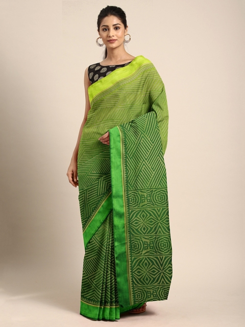 

Pavechas Green Cotton Blend Printed Ikat Saree