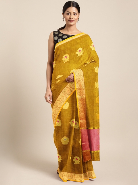 

Pavechas Mustard Yellow Jute Cotton Woven Design Kota Saree