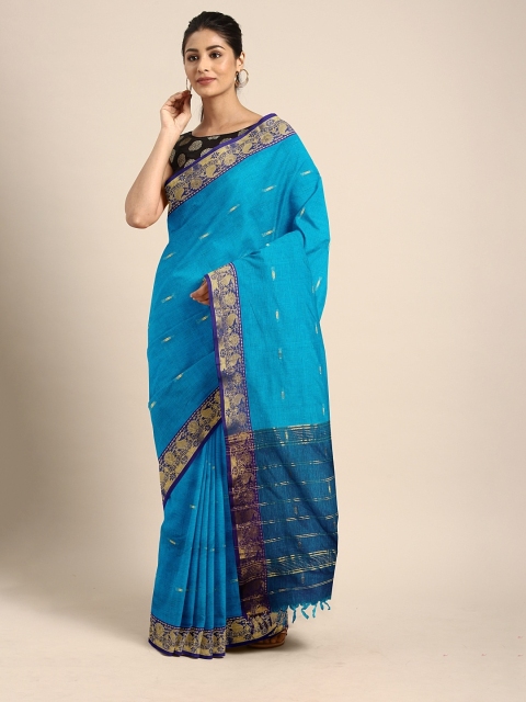 

Pavechas Blue & Gold-Toned Pure Cotton Woven Design Venkatgiri Saree