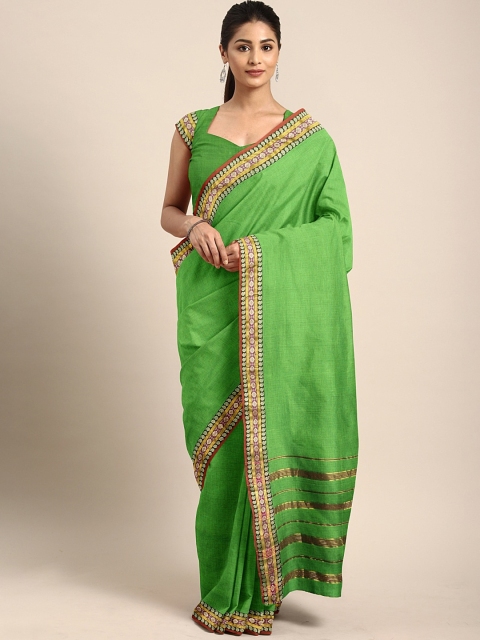 

Pavechas Green Pure Cotton Solid Venkatgiri Saree