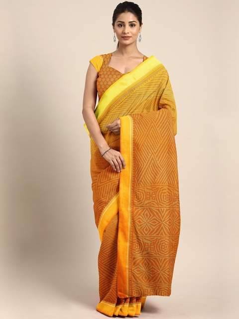 

Pavechas Mustard Yellow Cotton Blend Printed Saree