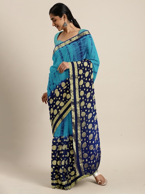 

Pavechas Blue & Gold-Toned Pure Georgette Dyed Uppada Saree