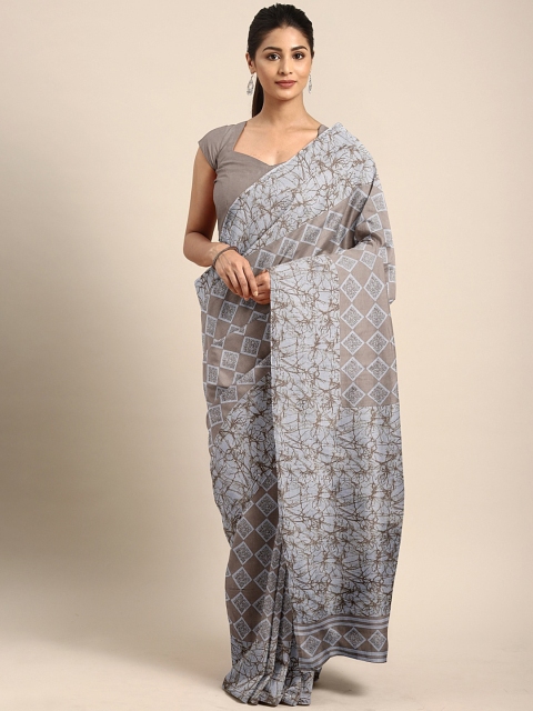 

Pavechas Grey & Beige Cotton Blend Printed Mangalagiri Saree
