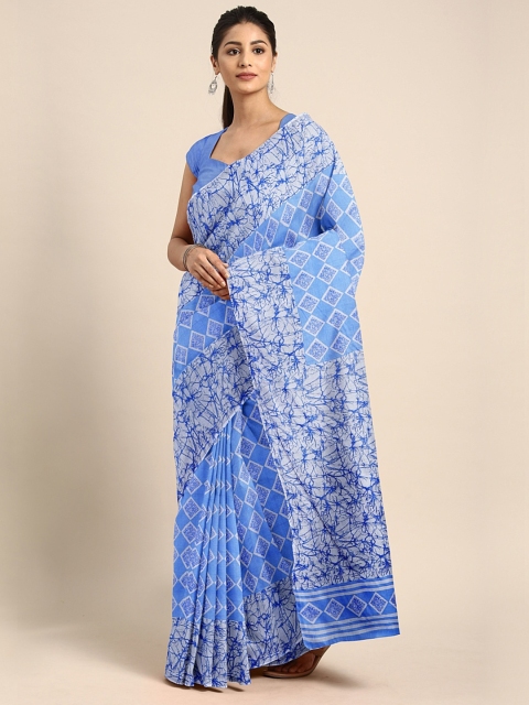 

Pavechas Lavender & White Cotton Blend Printed Mangalagiri Saree