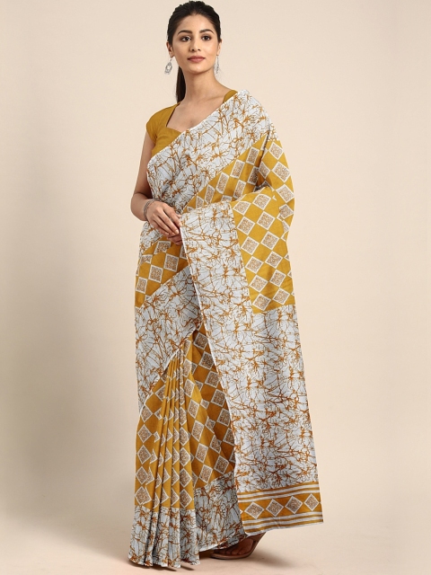 

Pavechas Mustard Yellow & Grey Cotton Blend Printed Mangalagiri Saree