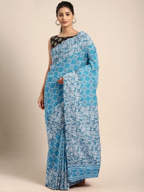 

Pavechas Blue & Grey Cotton Blend Printed Mangalagiri Saree