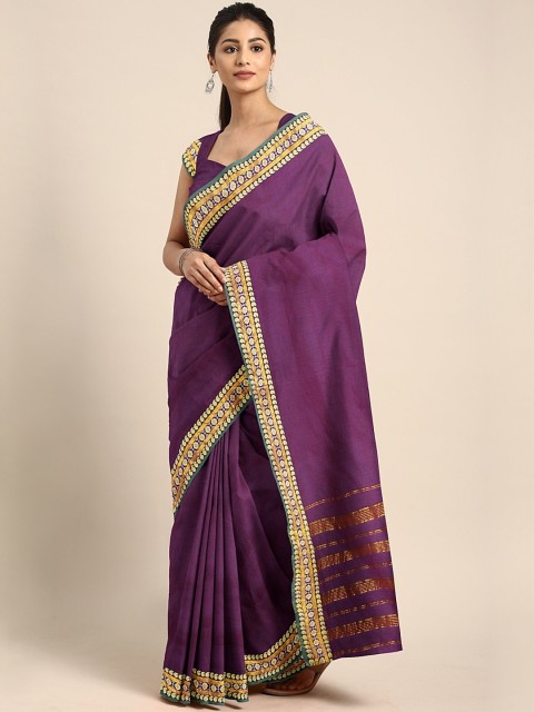 

Pavechas Purple Pure Cotton Solid Venkatgiri Saree