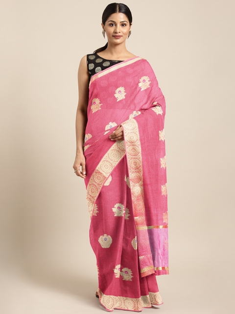 

Pavechas Pink & Golden Jute Cotton Woven Design Kota Saree