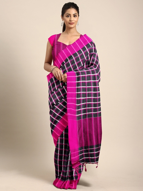 Pavechas Black & Pink Poly Silk Checked Banarasi Saree