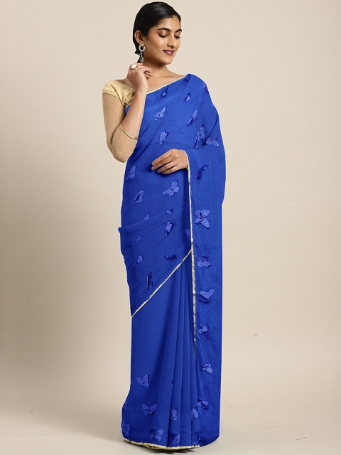 

Pavechas Blue Pure Chiffon Embroidered Uppada Saree with Beads