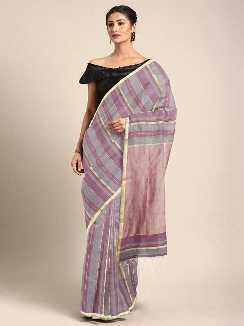 

Pavechas Purple & Grey Jute Cotton Striped Kota Saree