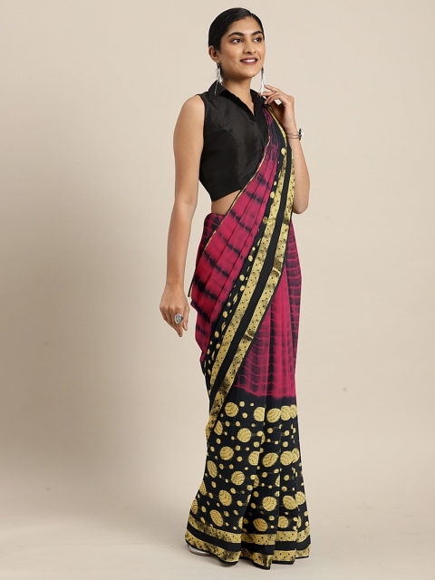 

Pavechas Pink & Gold-Toned Pure Georgette Dyed Uppada Saree