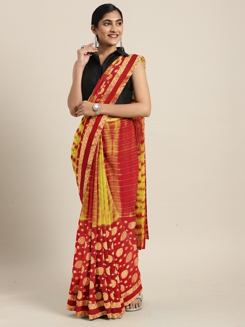 

Pavechas Yellow & Red Pure Georgette Dyed Uppada Saree
