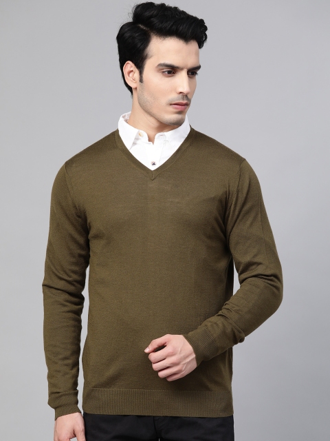 

Marks & Spencer Men Olive Green Solid Pullover