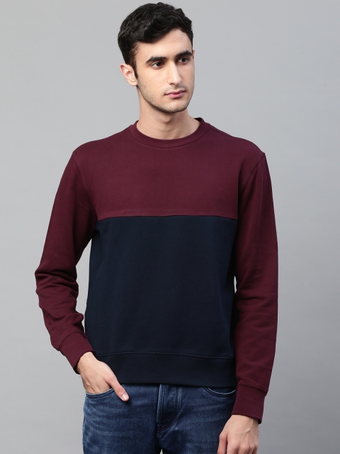 

Marks & Spencer Men Navy Blue & Maroon Colourblocked Sweatshirt