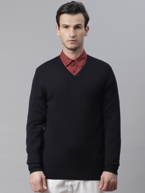 

Marks & Spencer Men Navy Blue Solid Pullover Sweater