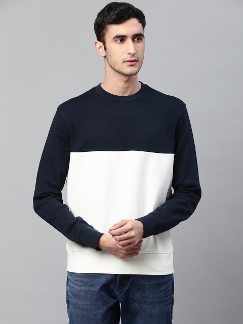 

Marks & Spencer Men White & Navy Blue Colourblocked Sweatshirt