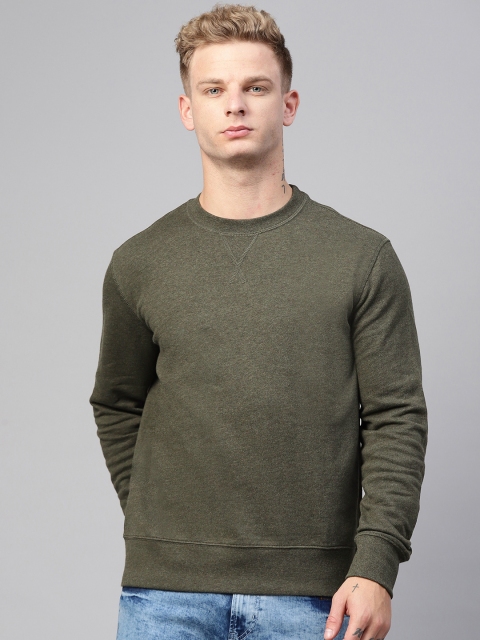 

Marks & Spencer Men Olive Green Solid Sweatshirt
