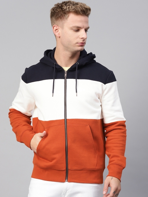 

Marks & Spencer Men Orange & White Colourblocked Hooded Sweatshirt