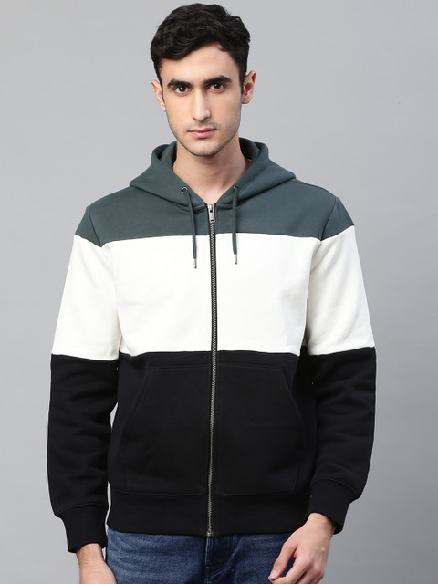 

Marks & Spencer Men Black & White Colourblocked Hooded Sweatshirt