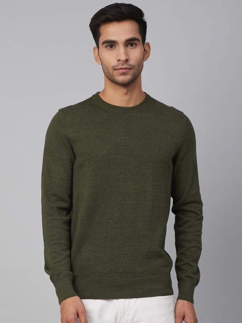 

Marks & Spencer Men Olive Green Solid Pullover Sweater