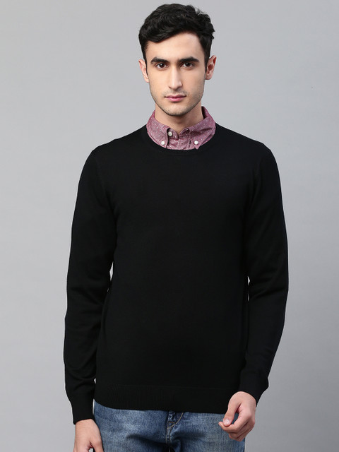 

Marks & Spencer Men Black Solid Woollen Pullover Sweater