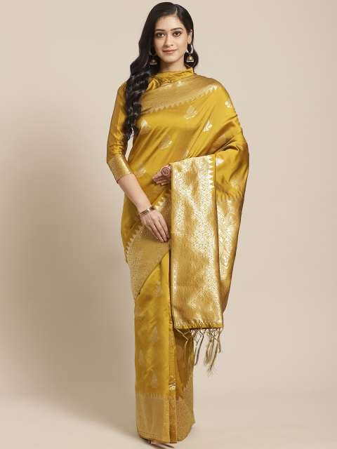 

Saree mall Olive Green & Golden Zari Woven Design Banarasi Saree