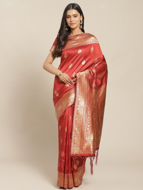 

Saree mall Rust Red & Golden Woven Design Banarasi Saree