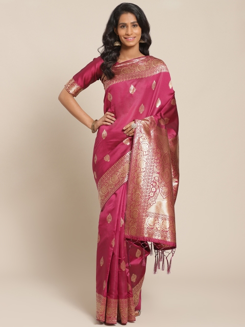 

Saree mall Magenta & Golden Ethnic Woven Design Banarasi Saree