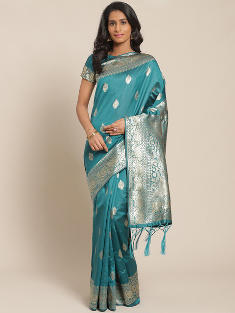 

Saree mall Teal Blue & Golden Ethnic Woven Design Banarasi Saree
