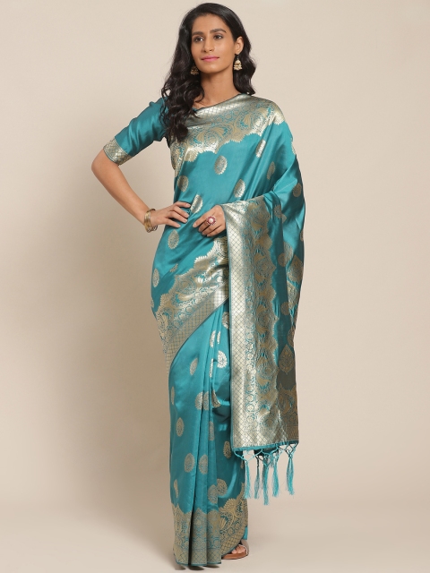 

Saree mall Teal Blue & Golden Ethnic Woven Design Banarasi Saree