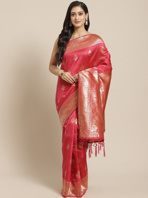 

Saree mall Pink & Golden Zari Woven Design Banarasi Saree