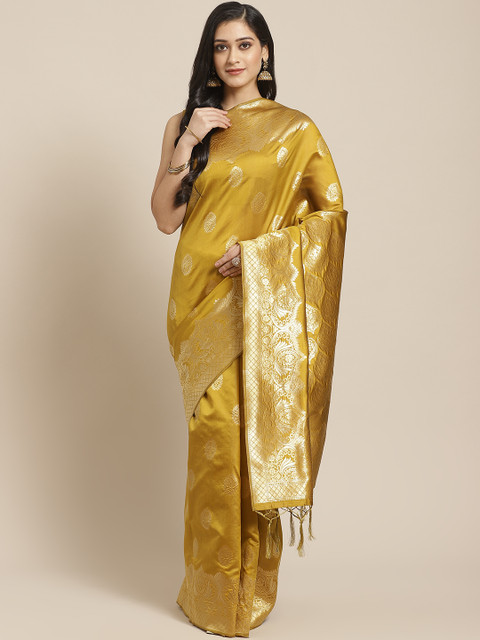 

Saree mall Olive Green & Golden Zari Woven Design Banarasi Saree