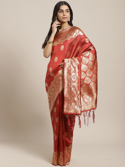 

Saree mall Rust Orange & Golden Woven Design Banarasi Saree