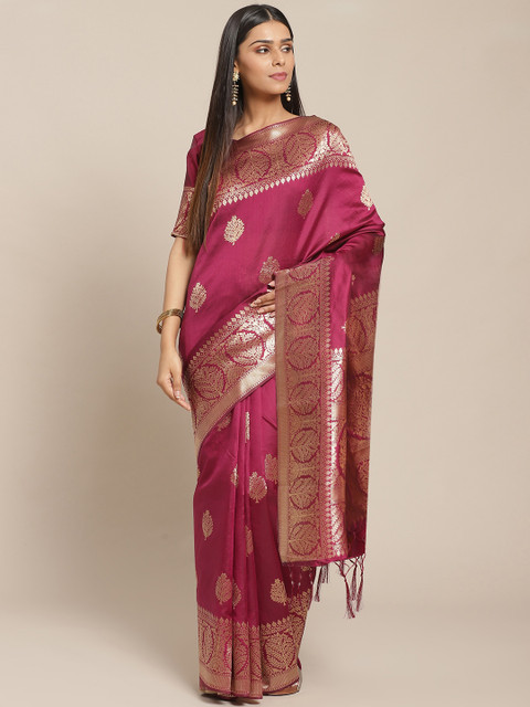 

Saree mall Magenta & Golden Woven Design Banarasi Saree