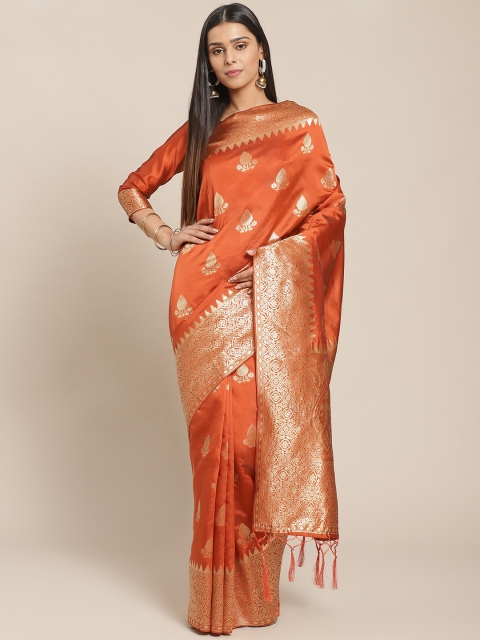 

Saree mall Rust Orange & Golden Woven Design Banarasi Saree