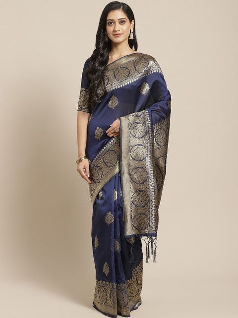 

Saree mall Navy Blue & Golden Zari Woven Design Banarasi Saree