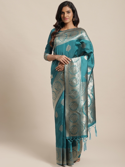 

Saree mall Teal Blue & Golden Woven Design Banarasi Saree