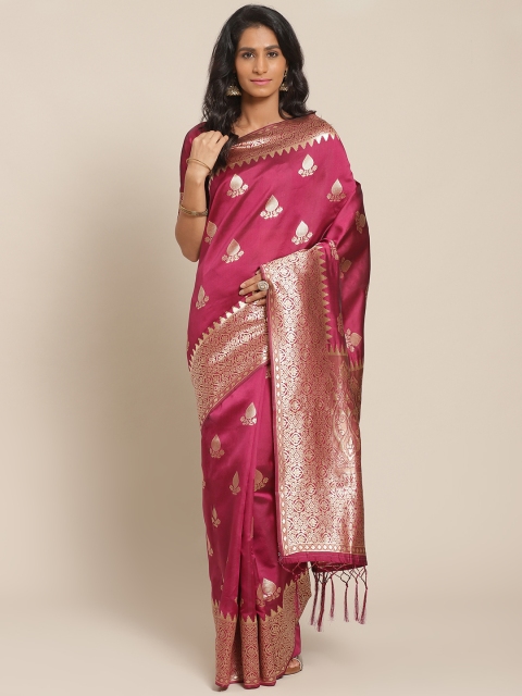 

Saree mall Mustard Magenta & Golden Ethnic Woven Design Banarasi Saree