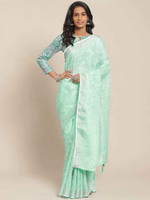 

Shangrila Creation Sea Green & Grey Ethnic Dori Work Embroidered Saree