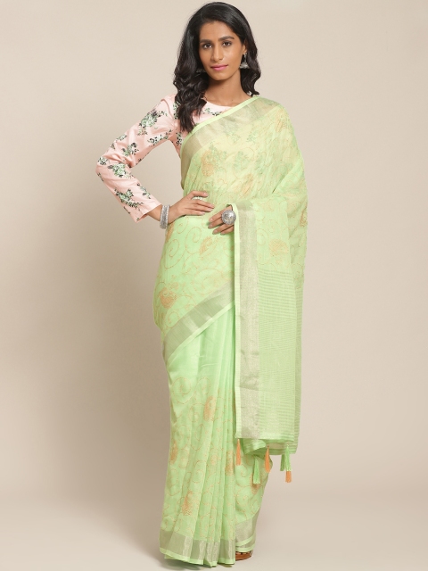 

Shangrila Creation Green & Peach-Coloured Paisley Dori Work Embroidered Saree