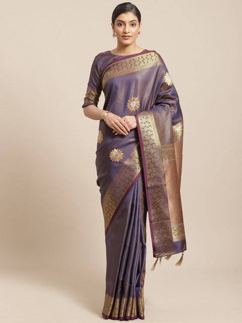 

Shangrila Creation Blue Woven Design Dual-Tone Saree