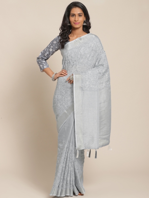 

Shangrila Creation Grey & White Floral Dori Work Embroidered Saree