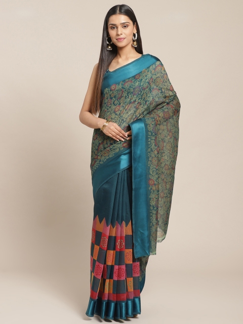

Shangrila Creation Blue & Green Kalamkari Print Saree