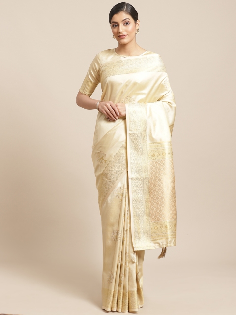 

SHANGRILA Beige & Golden Woven Design Saree
